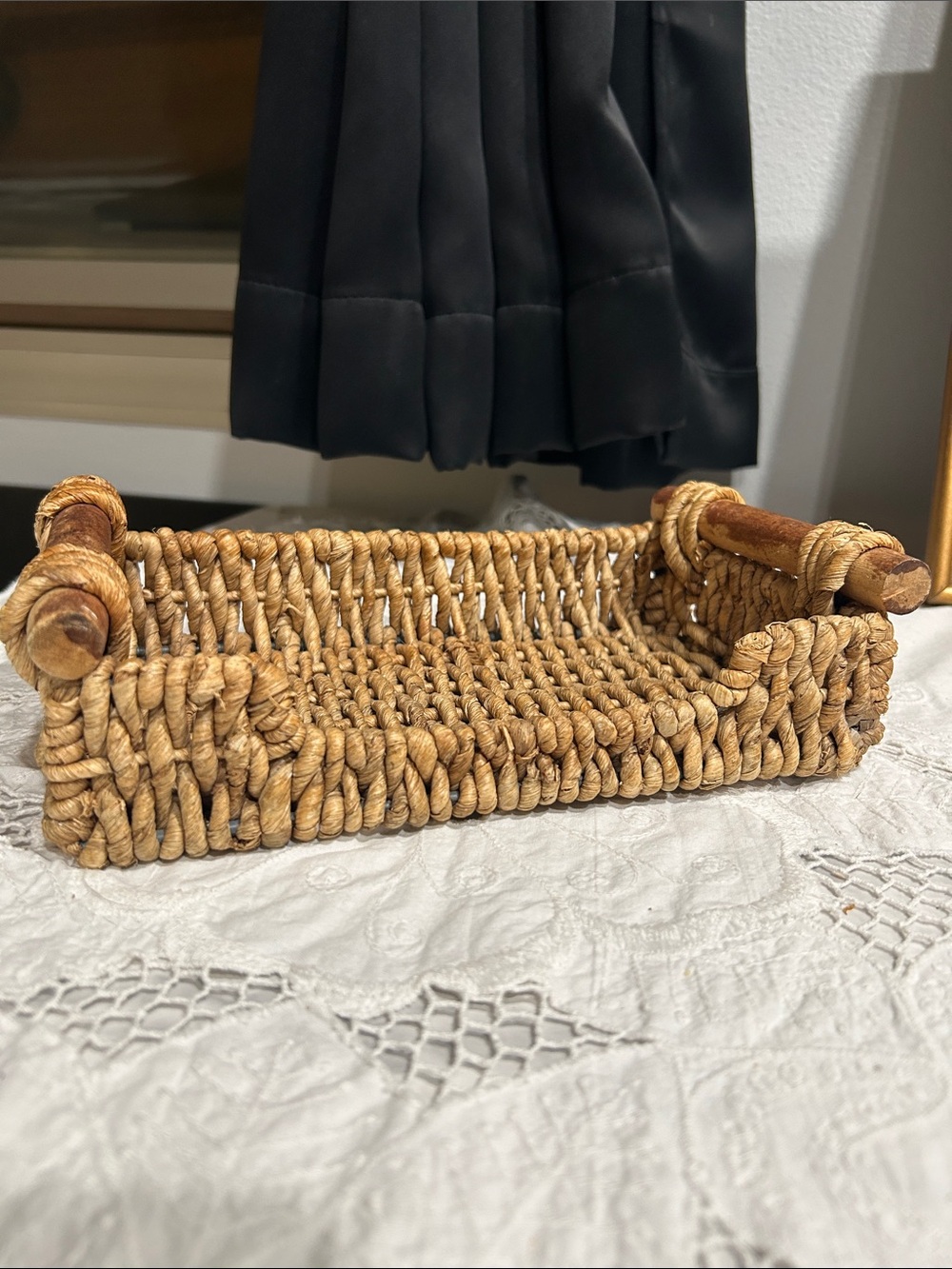 Woven Natural Seagrass Vanity Tray with Wooden Handles